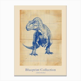 Carnotaurus Dinosaur Blue Print Sketch 2 Poster Canvas Print