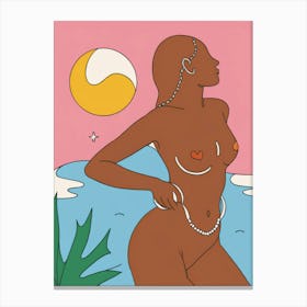 Nude Woman Sunset Beach Painting Canvas Print