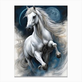 White Horse In The Moonlight 6 Canvas Print