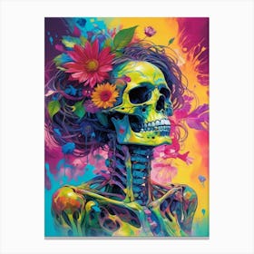 Neon Iridescent Skull Painting (2) Canvas Print