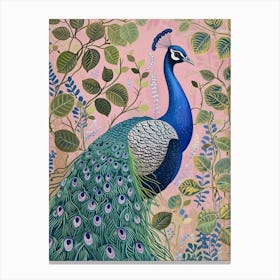 Folky Floral Peacock With The Winding Leaves 2 Canvas Print