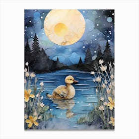 Mixed Media Duckling In The Moonlight Painting 3 Canvas Print