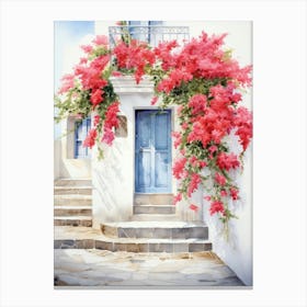 Mykonos, Greece   Mediterranean Doors Watercolour Painting 4 Canvas Print
