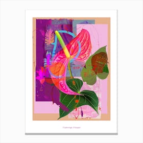 Flamingo Flower (Anthurium) 4 Neon Flower Collage Poster Canvas Print