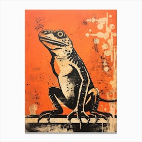Lizard, Woodblock Animal Drawing 4 Canvas Print