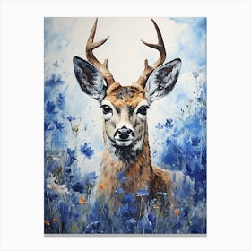 Deer In Blue Flowers 5 Canvas Print