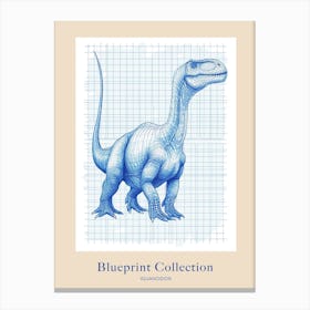 Iguanodon Dinosaur Blue Print Sketch 1 Poster Canvas Print