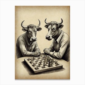 Bulls Playing Chess Canvas Print