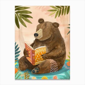 Brown Bear Reading Storybook Illustration 2 Canvas Print