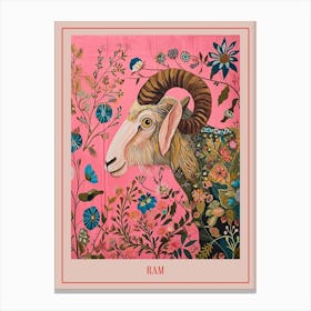 Floral Animal Painting Ram 4 Poster Canvas Print