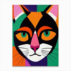 Cat Portrait Illustration Mid Century Modern Painting Reproduction Canvas Print