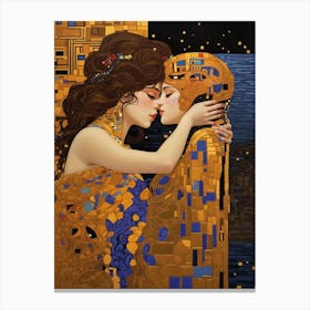 A pixel art version of Gustav Klimt's The Kiss 1 Canvas Print
