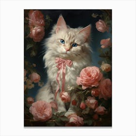 Cat With A Bow Rococo Style Canvas Print