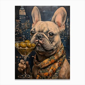 Whimsical Frenchies At The Bar 40 Canvas Print