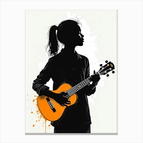 Silhouette Of A Girl Playing Ukulele Canvas Print