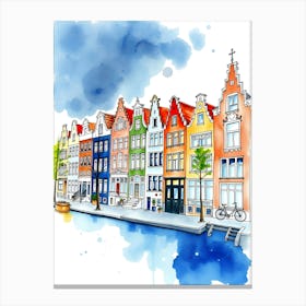 Watercolor Houses On The Canal Canvas Print