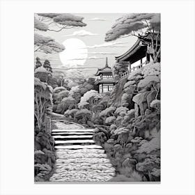 Ise Grand Shrine In Mie, Ukiyo E Black And White Line Art Drawing 3 Canvas Print