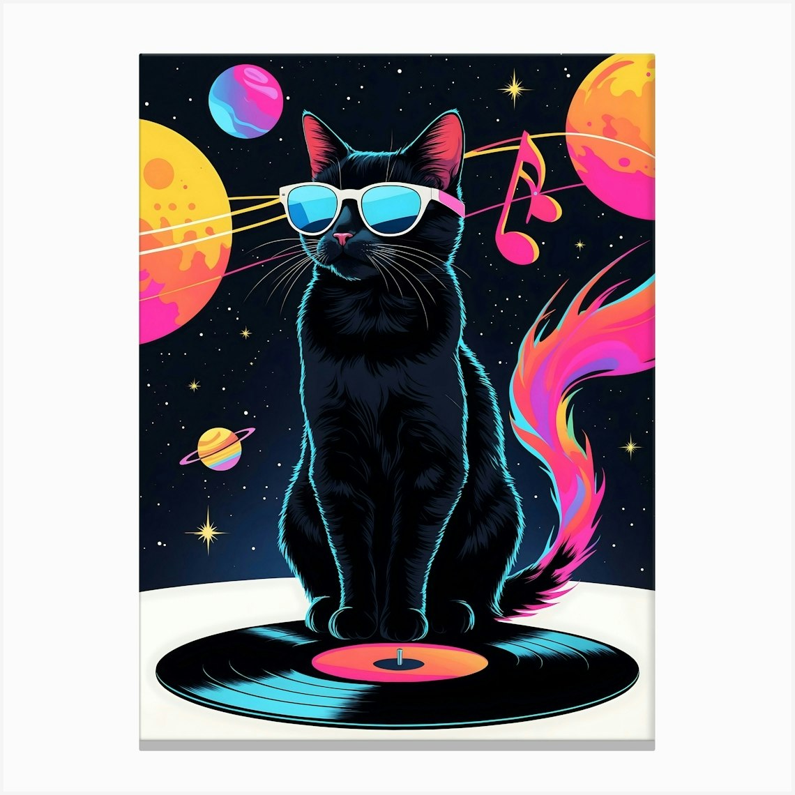 Dj Cat With Sunglasses In Space Canvas Print by KarloCuris