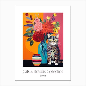 Cats & Flowers Collection Zinnia Flower Vase And A Cat, A Painting In The Style Of Matisse 1 Canvas Print