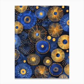 Blue And Gold Starbursts 1 Canvas Print