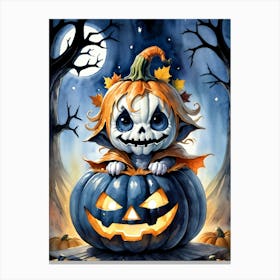 Cute Jack O Lantern Halloween Painting (2) Canvas Print