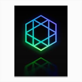 Neon Blue and Green Abstract Geometric Glyph on Black n.0439 Canvas Print
