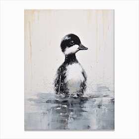 Minimalist Portrait Of A Duckling Black & White 2 Canvas Print