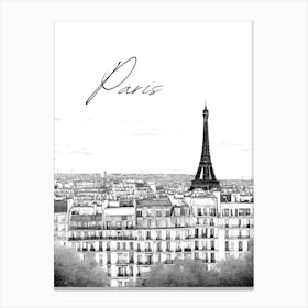 Paris Eiffel Tower, Black And White Cityscape Canvas Print