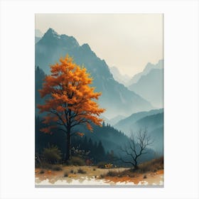 Autumn Tree In The Mountains Canvas Print