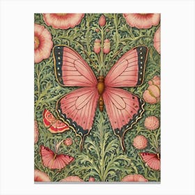 Pink Poppies And Butterflies Style William Morris Canvas Print