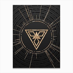 Geometric Glyph Symbol in Gold with Radial Array Lines on Dark Gray n.0051 Canvas Print