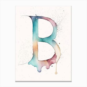 B, Letter, Alphabet Minimalist Watercolour 5 Canvas Print