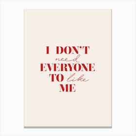 I Don't Need Typography  Poster Vintage Red Beige Art Lover Inspired  Canvas Print