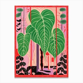 Pink And Red Plant Illustration Monstera Deliciosa 3 Canvas Print