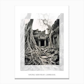 Poster Of Krong Siem Reap, Cambodia, Black And White Old Photo 3 Canvas Print