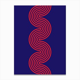 Groovy Waves In Bright Red On Dark Blue Canvas Print