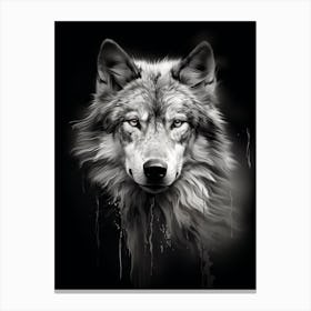 Tundra Wolf Portrait Black And White 3 Canvas Print