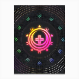 Neon Geometric Glyph in Pink and Yellow Circle Array on Black n.0162 Canvas Print