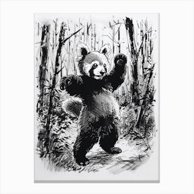 Red Panda Dancing In The Woods Ink Illustration 1 Canvas Print