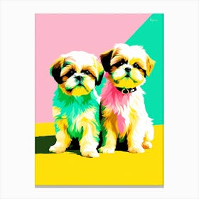 Shih Tzu Pups, This Contemporary art brings POP Art and Flat Vector Art Together, Colorful Art, Animal Art, Home Decor, Kids Room Decor, Puppy Bank 118th Canvas Print