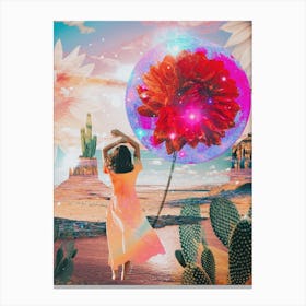 Dancing Cactus Floral Collage Canvas Print