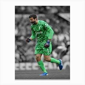 Alisson Becker Of Liverpool Celebrates Canvas Print