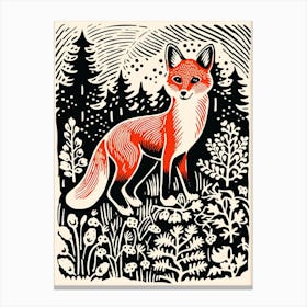Linocut Red Fox Illustration 2 Canvas Print