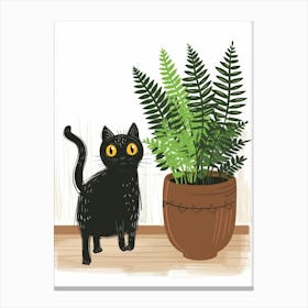 Black Cat With Plant 2 Canvas Print