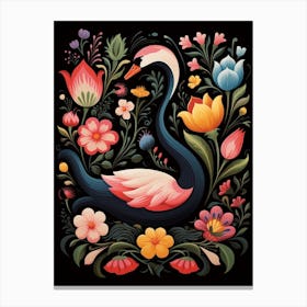 Folk Bird Illustration Swan 4 Canvas Print