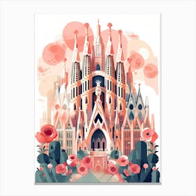 La Sagrada Família   Barcelona, Spain   Cute Botanical Illustration Travel 5 Canvas Print