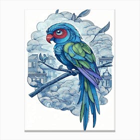 Indigo Parrot In The Sky Canvas Print