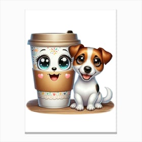 Cute Dog And Cup Of Coffee Canvas Print