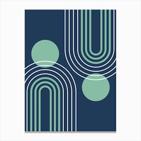 Mid Century Modern Geometric B26 In Navy Blue And Greenery (Rainbow And Sun Abstract) 01 Canvas Print