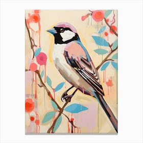 Pink Scandi House Sparrow 4 Canvas Print